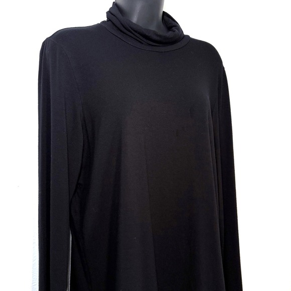 Eileen Fisher L Black Long Sleeve Turtleneck Top Quiet Luxury Sleek Chic Stretch - Picture 2 of 10